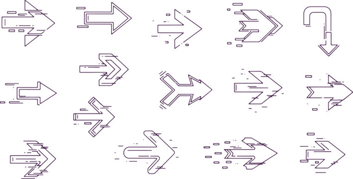 modern purple outline arrows with speed effect on transparent background.