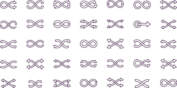Collection of purple outlined arrow and infinity symbols on transparent background.