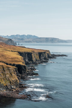 Cliffs landscape in the wildness of Isle of Skye in Scotland