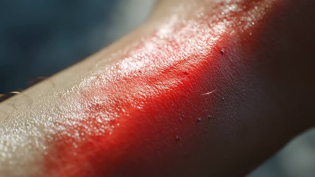 One human arm showing a red glowing conceptual skin inflammation rash.