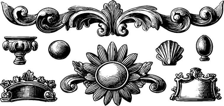 Ornate floral medallion and decorative borders on plain background