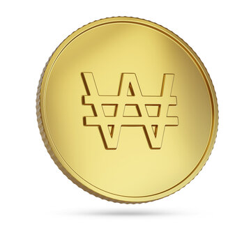 Coin with the won symbol isolated on white background. Korean currency. 3D illustration.