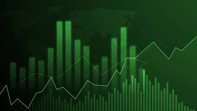 Monochrome global finance chart animation background, Business chart with rising line animated