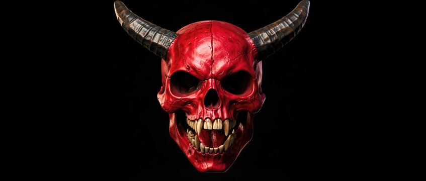 A demonic mask with horns on a black background, perfect for Halloween or Gothic-themed designs
