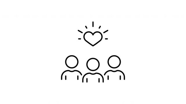 Team Care Support Animated Icon With Alpha Channel. People With Heart Symbol Showing Empathy And Community Connection Motion Graphic. Trust And Social Support Icon On Transparent Background