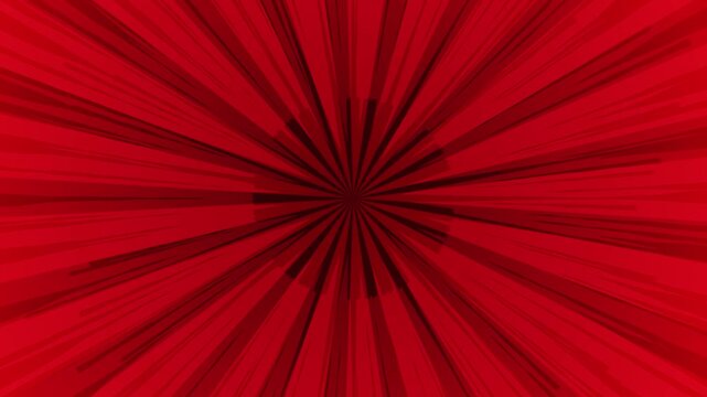 Radiant red rays burst outward from a central dark point