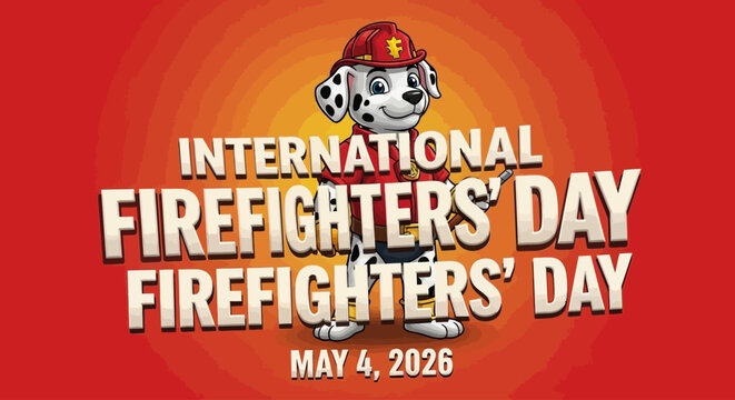 international firefighters' day celebration mascot with dalmatian dog flat design vector illustration
