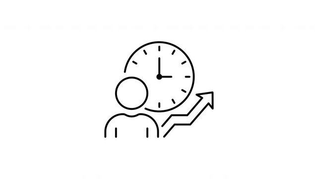 Time Growth Animated Icon With Alpha Channel. Person With Clock And Rising Arrow Showing Efficiency And Progress Motion Graphic. Time Management And Performance Icon On Transparent Background