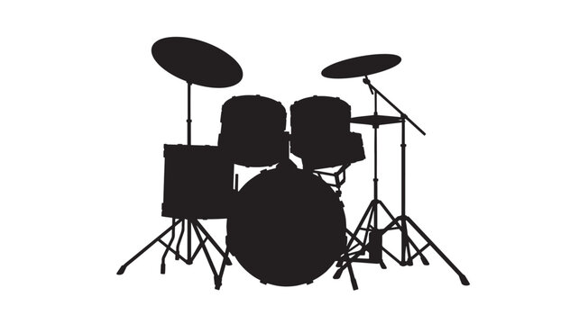 Drum set silhouette with cymbals and toms, minimal vector style for music posters and stage branding