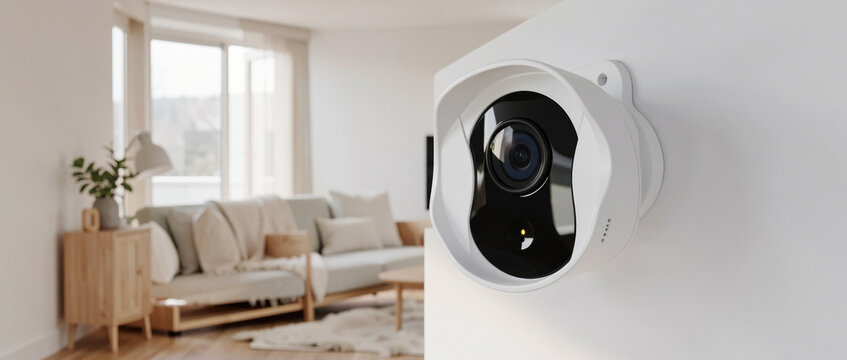 A security camera installed in a cozy home environment, suitable for monitoring and surveillance