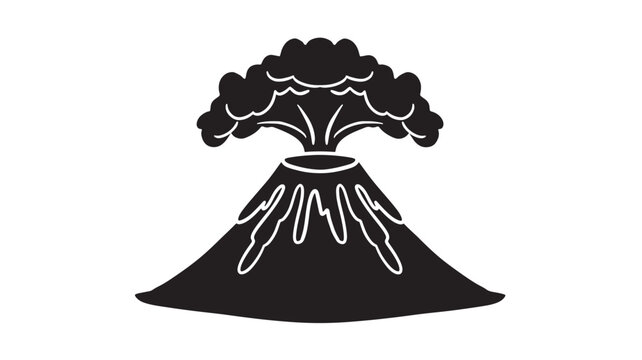 Volcano erupting with smoke and ash cloud illustration featuring nature, natural disaster, mountain with eruption and black elements for white,