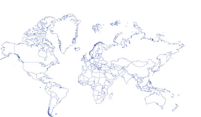 Fototapeta premium premium Blue Outline World Map Vector, Global Continents Geography, International Borders, Clean Design vector illustration