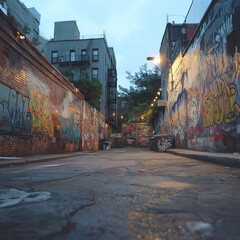Fototapeta premium Dirty streets graffiti walls chaotic city life