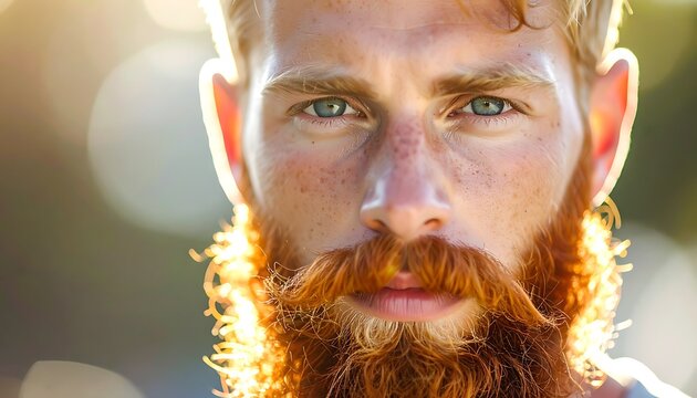 A close-up portrait of a red-haired man with a beard