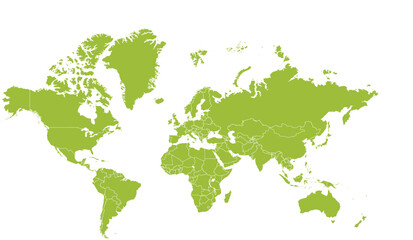Light green map of the world split into individual countries. High detail world map © muhammadsudais