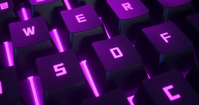 Close-up focusing on the keys of a mechanical gaming keyboard with RGB lights changing color.