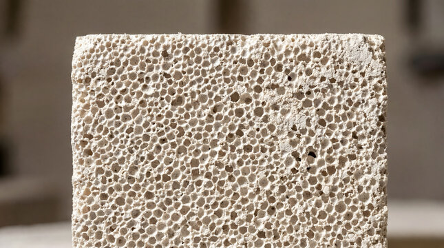Close-up of aerated concrete block showing porous cellular structure