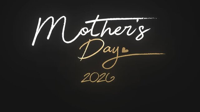 Elegant Mothers Day 2026 Typography with Gold Brush Script on Black Background
