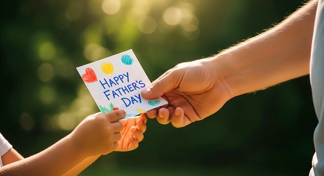Child Giving Handmade Happy Father&rsquo;s Day Card Outdoors &ndash; Family Love and Appreciation Concept
