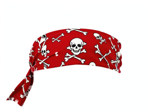 A red bandana featuring skulls and bones, great for adding a touch of edginess to your outfit