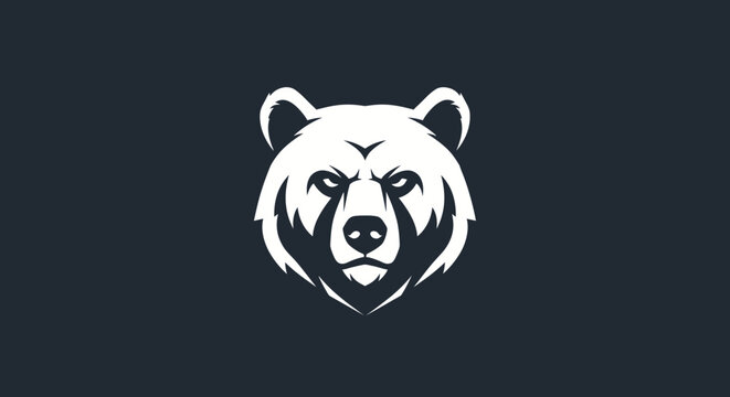 Aggressive White Bear Head Logo, Fierce Animal Emblem on Dark Background