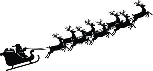Santa Claus riding in sleigh pulled by reindeer team © Pixzens Ars