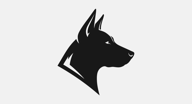 Black Doberman Dog Silhouette Profile Icon - Minimalist Vector Art