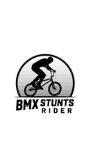 Naklejka premium BMX Rider Silhouette Performing Stunt in Circle Emblem