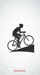 Naklejka premium Silhouette of a cyclist riding a bicycle uphill on a ramp, vector icon