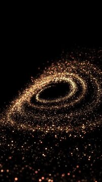 Golden Flying shining light, stardust Glitter Light circle trail Sparkling spiral particle effect Festive, logo title decoration. Christmas, New Year star shine line rope line effects. sparkling Magic