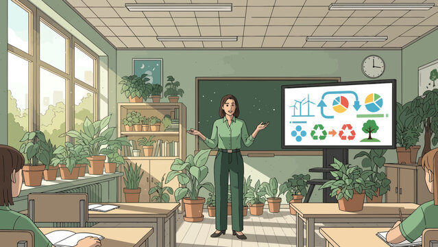 Woman teacher standing in classroom 3.