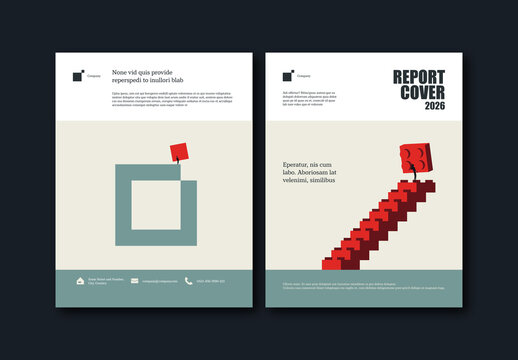 Business Report Cover Template with Building Growth with Bricks Illustration