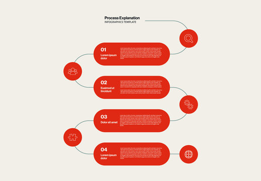 Project Steps and Timeline Infographic Template with Rounded Rectangles and Icons
