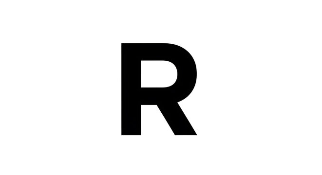 Black sans-serif uppercase letter r on white background