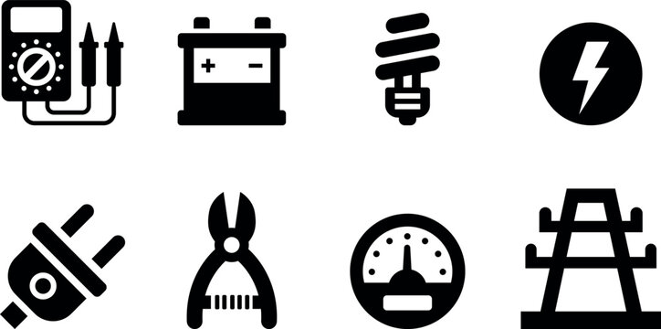 Electrical tools and components a collection of icons for power and maintenance