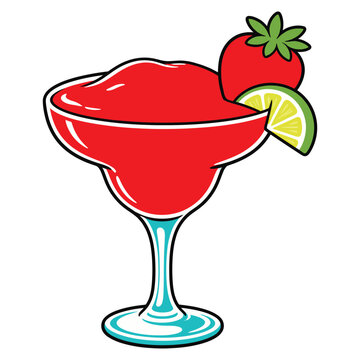 Strawberry margarita cocktail with lime slice garnish