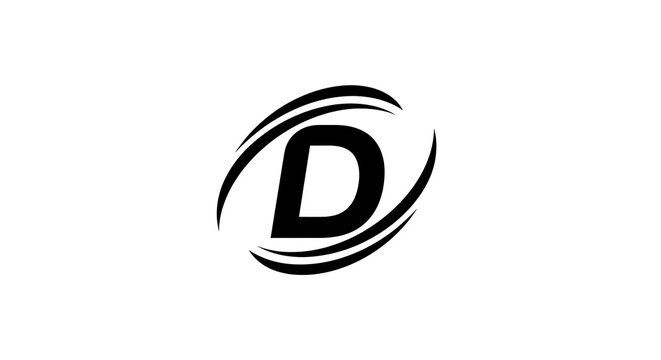 Black stylized letter d in a circular swirl minimalist circle