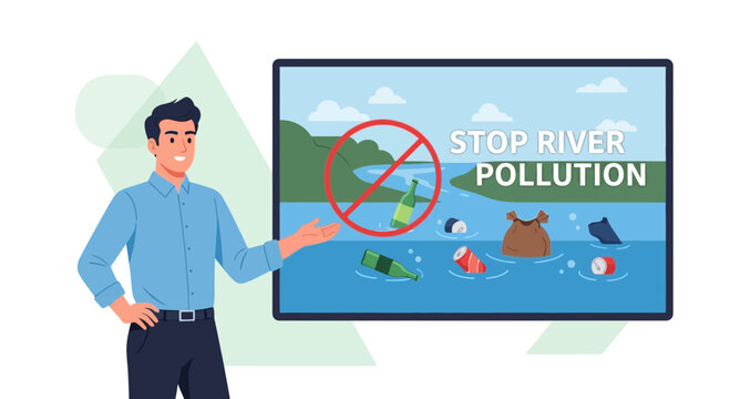 Man presenting stop pollution sign board.
