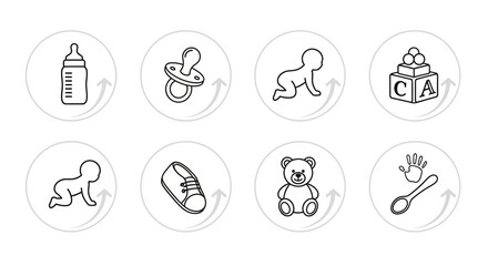 Fototapeta premium Set of Baby Care and Childhood Development Line Icons