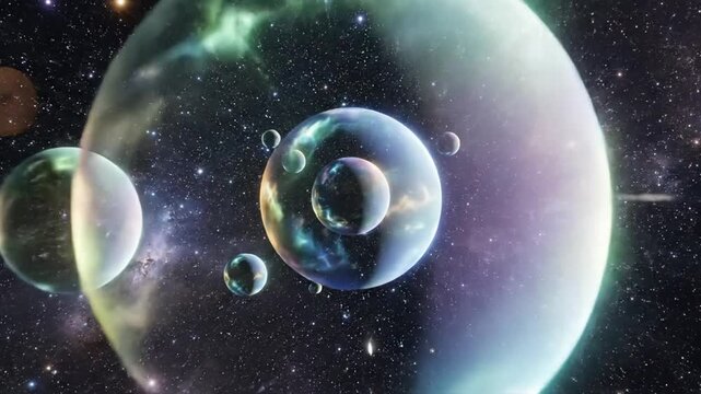 Cosmic planet with moons and stars in deep space background