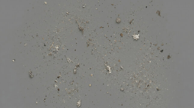 Small particles of dirt and debris scattered on a gray surface