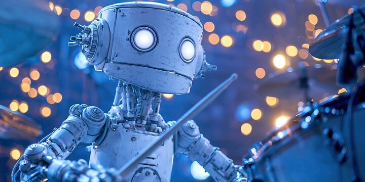 AI robot drummer is drumming to make a generative AI music beat using artificial intelligence
