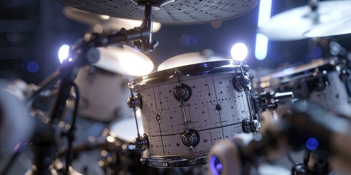 AI robot drummer is drumming to make a generative AI music beat using artificial intelligence