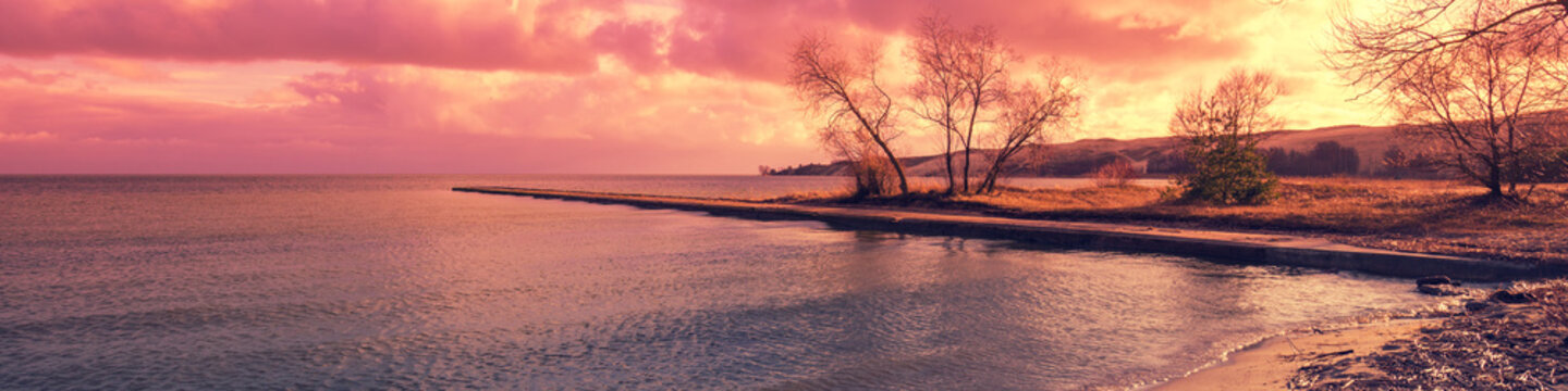 Embankment at sunset in Neringa, Lithuania. Curonian Spit