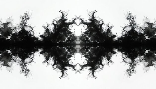 Black ink forms symmetrical abstract patterns resembling waterfalls and Rorschach blots. This dynamic design creates an illusion of depth and movement, ideal for creative backgrounds.