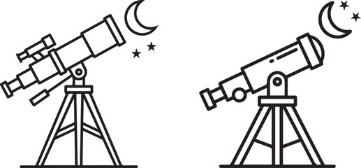Two telescopes observing the night sky with crescent moons and stars © Naeem