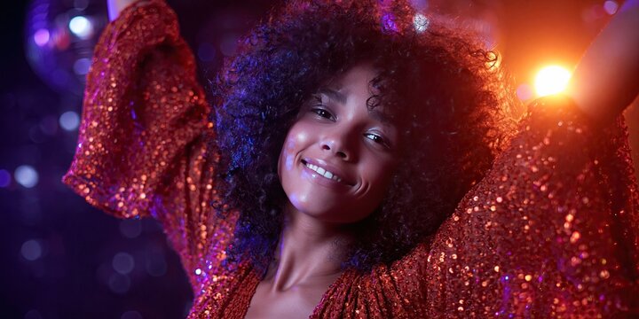 1970s era disco dancer - african american dancing with afro and bell bottoms
