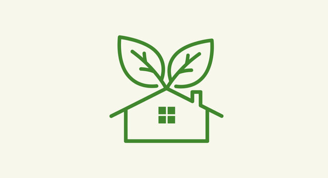 Green house with leaves on roof in sustainable community