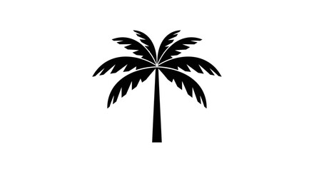 Obraz premium Black silhouette of a tropical palm tree icon, simple vector illustration for summer, beach, island, or exotic nature concepts.