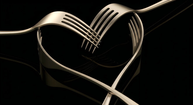 Fork heart a romantic culinary symbol of love and affection in dark tones